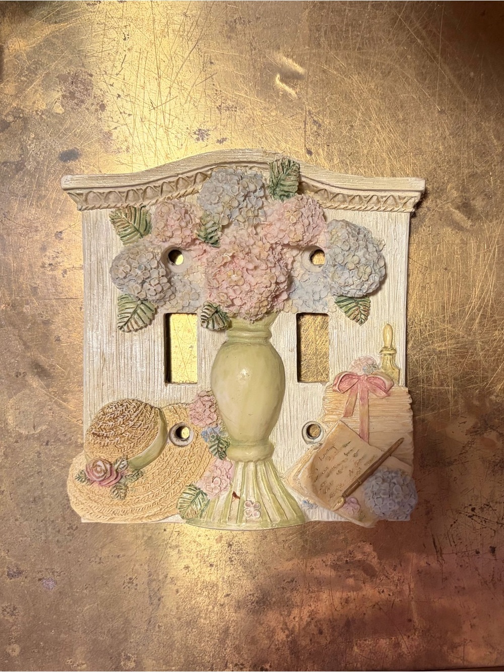 Floral Vase Double Switch Plate Cover - Pastel Pink & Green